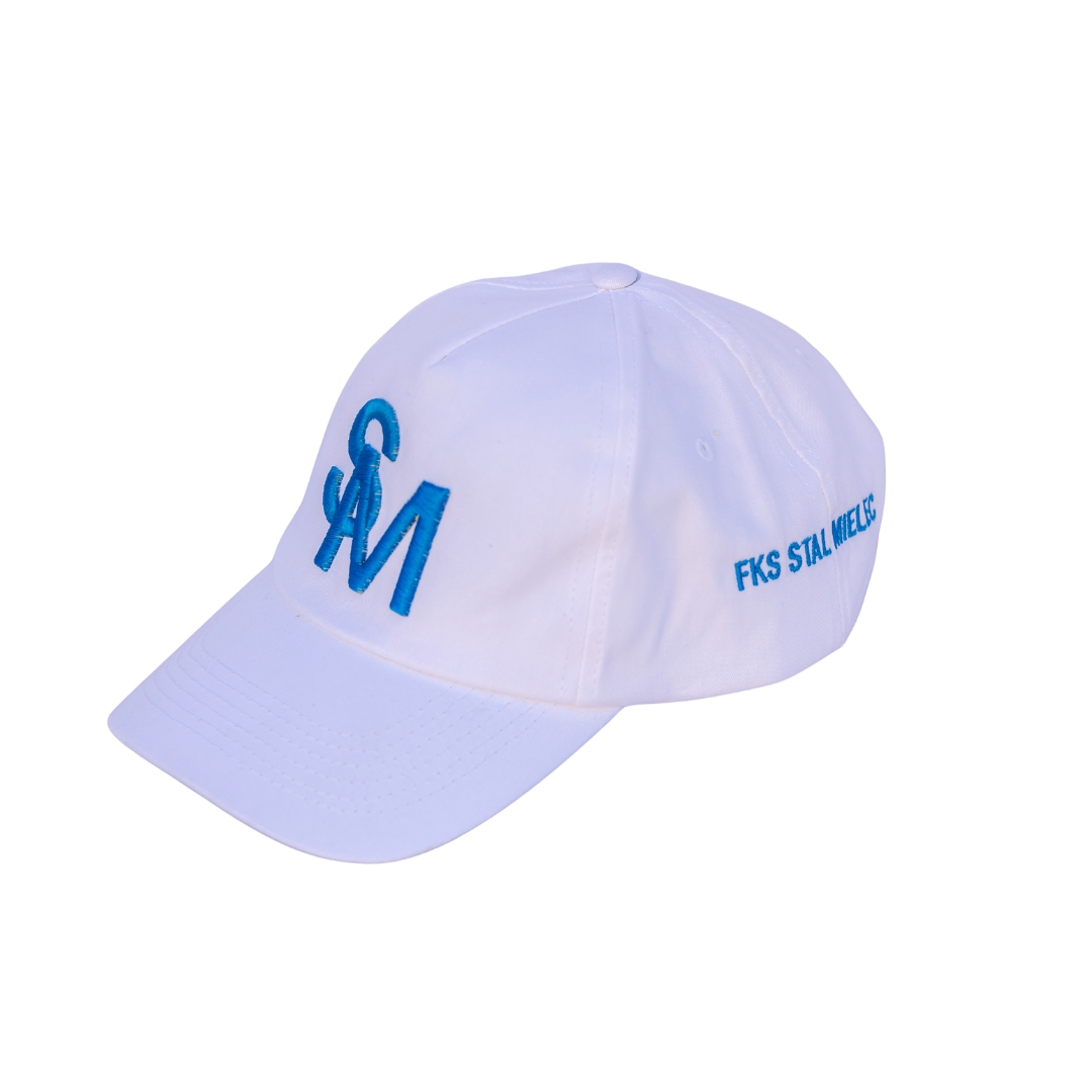 CZAPKA Z DASZKIEM SM BIAŁA Z NIEBIESKIM HAFTEM