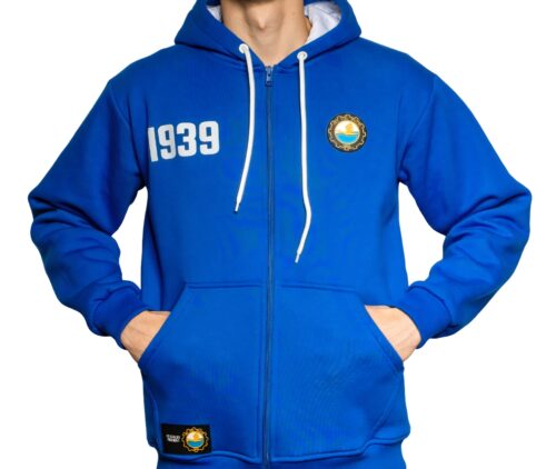 BLUZA ROZPINANA Z KAPTUREM „1939” NIEBIESKA – XS